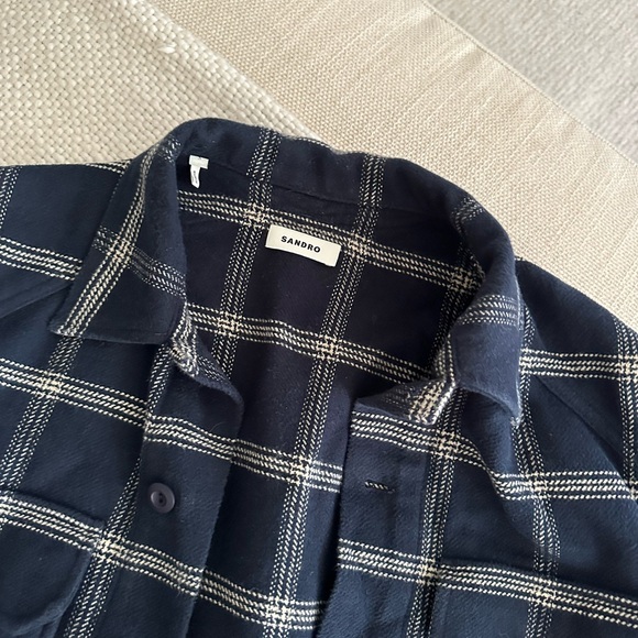 MENS SANDRO BLUE CHECK LONGSLEEVE BUTTON UP OVERSHIRT (S) - Picture 12 of 12